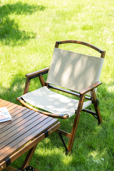 4X Bamboo Foldable Outdoor Camping Chair Wooden Travel Picnic Park Folding Khaki/Beige Camping Chairs