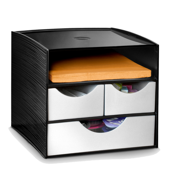 Cep 3 Tier Module Storage Station Home Office Black/Metallic Grey Made In France Personal Organisers