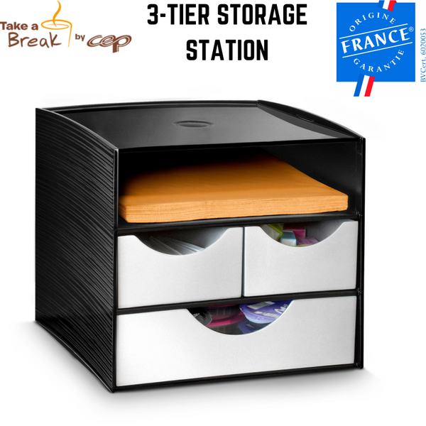 Cep 3 Tier Module Storage Station Home Office Black/Metallic Grey Made In France Personal Organisers