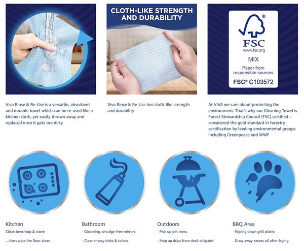 Paper Towel Rinse & Re Use Reusable 20 Sheets Cleaning Towels & Cloths