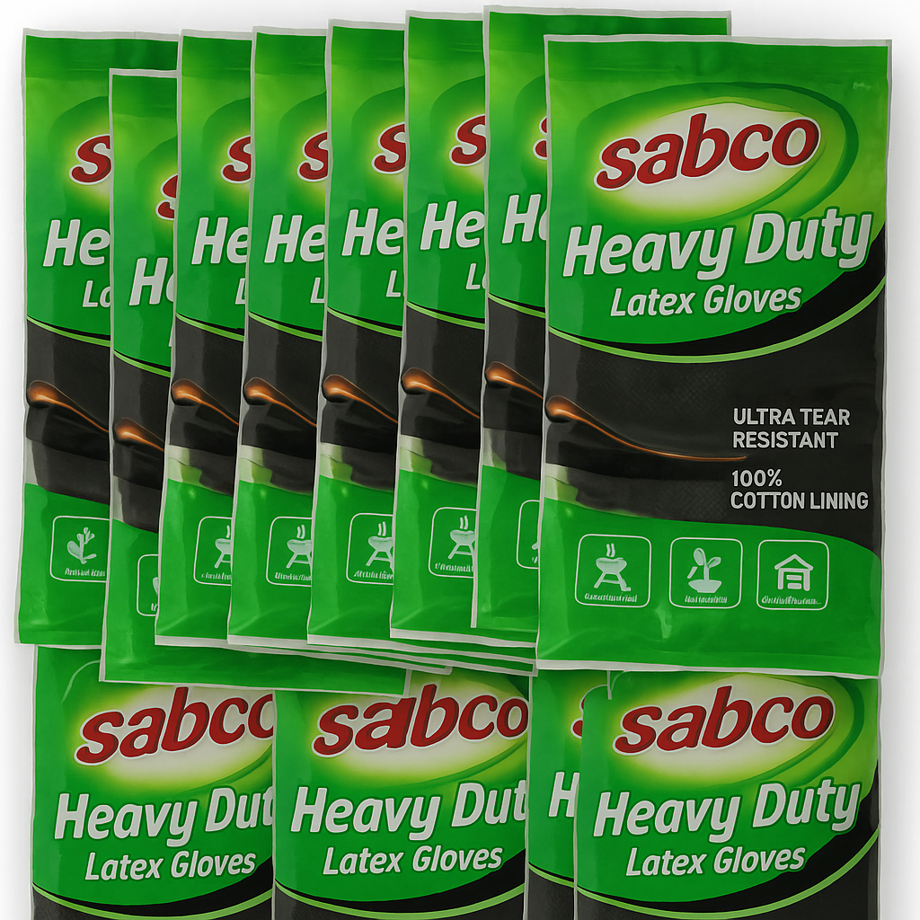 12 Pairs Sabco Heavy Duty Latex Gloves W/ Cotton Lining Large Size Protective Gloves