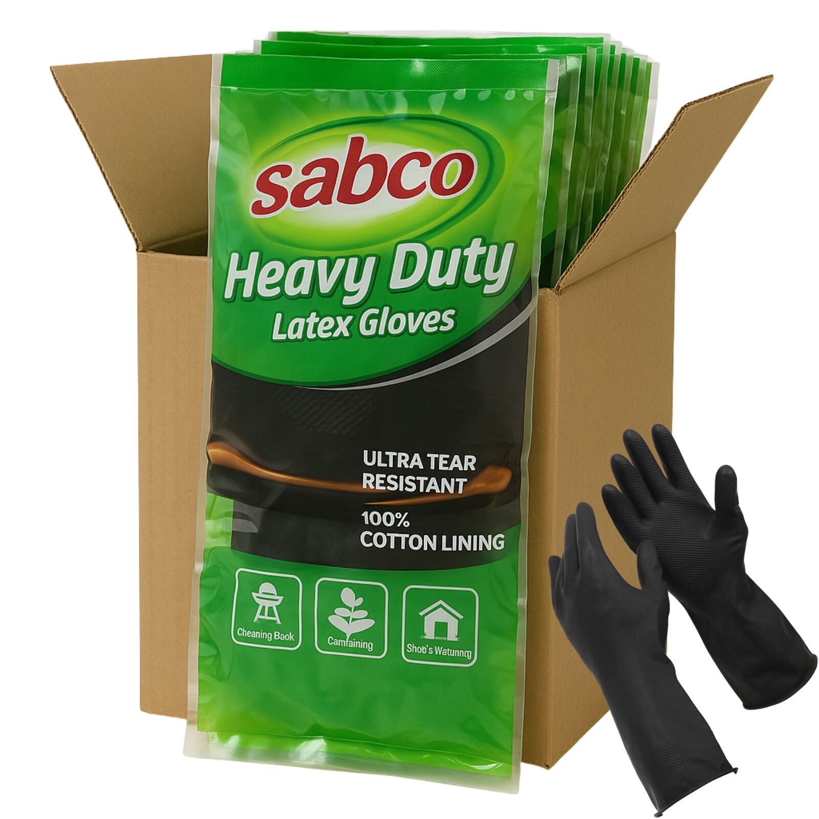 96 Pairs Sabco Heavy Duty Latex Gloves W/ Cotton Lining Large Size Bulk (1 Carton) Protective Gloves