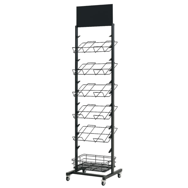 12 Tier Placemat Brochure Magazine Newspaper Display Rack Storage Stand On Wheels Black Frame Magazine Racks