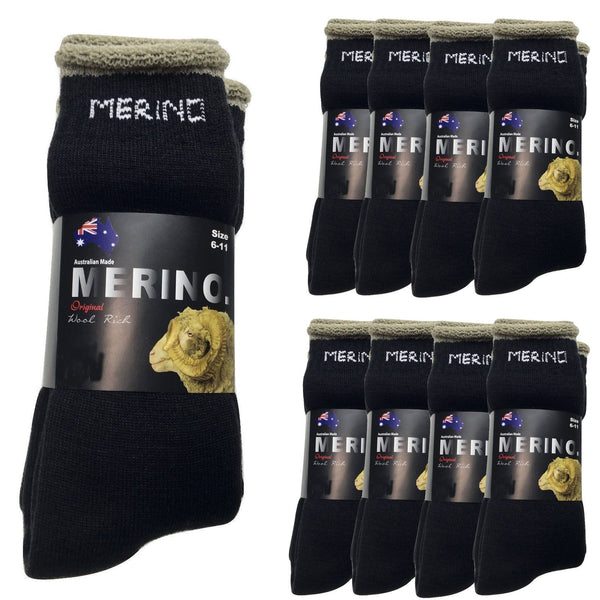 Br Apparel Mens Merino Wool Work Heavy Duty Cushioned Black 9 Pairs Size 11 14 Socks