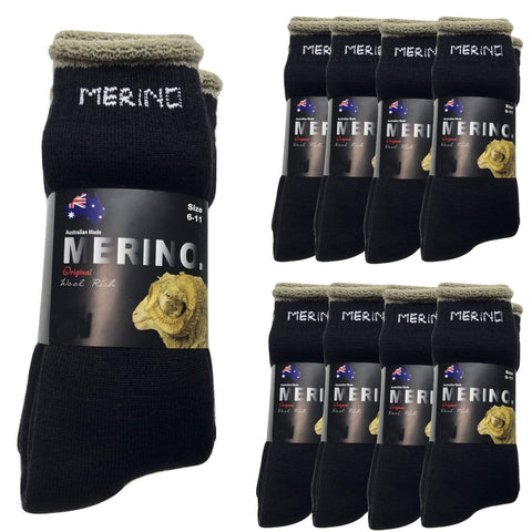 Br Apparel Mens Merino Wool Work Heavy Duty Cushioned Black 9 Pairs Size 11 14 Socks