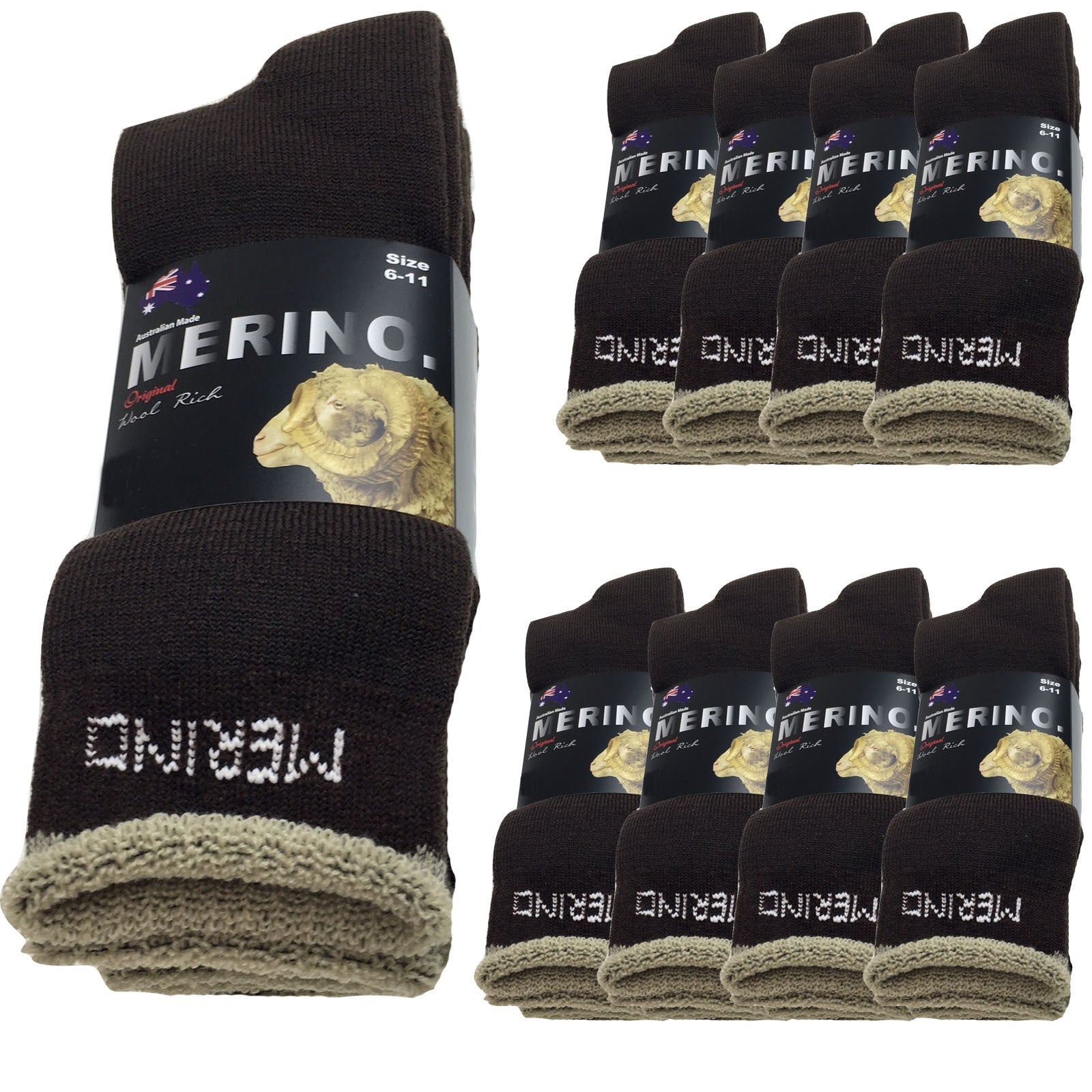 Br Apparel Mens Merino Wool Work Heavy Duty Cushioned Black 9 Pairs Size 11 14 Socks