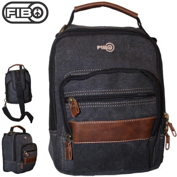 Fib Canvas Sling Bag Shoulder Strap Messenger Travel Pack W Tablet Pocket Black Bags
