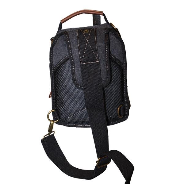 Fib Canvas Sling Bag Shoulder Strap Messenger Travel Pack W Tablet Pocket Black Bags