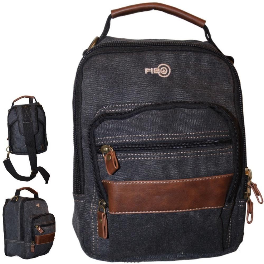 Fib Canvas Sling Bag Shoulder Strap Messenger Travel Pack W Tablet Pocket Black Bags