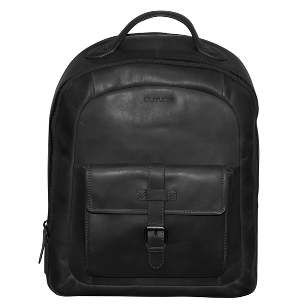 Futura Mens Leather Laptop Backpack School Shoulder Bag Front Pocket Black Bags