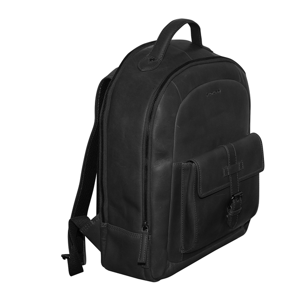 Futura Mens Leather Laptop Backpack School Shoulder Bag Front Pocket Black Bags