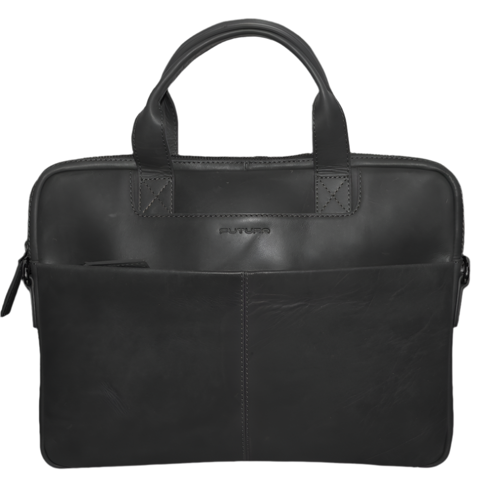 Futura Mens Slimline Leather Laptop Bag School Work Satchel Shoulder Strap Black Bags