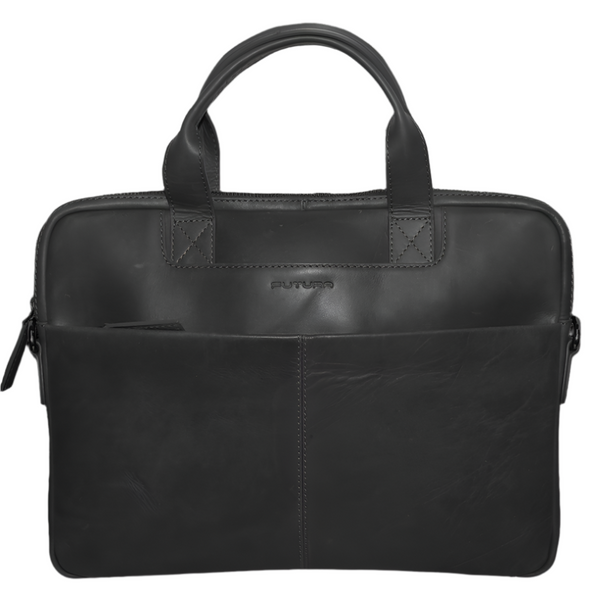 Futura Mens Slimline Leather Laptop Bag School Work Satchel Shoulder Strap Black Bags