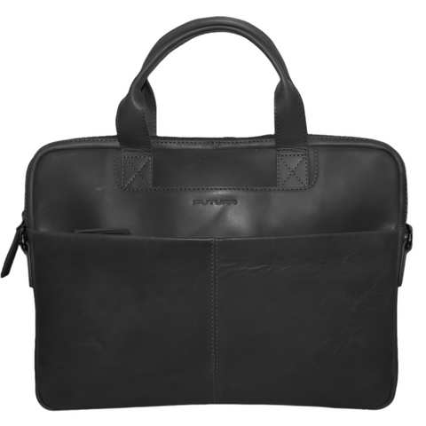 Futura Mens Slimline Leather Laptop Bag School Work Satchel Shoulder Strap Black Bags