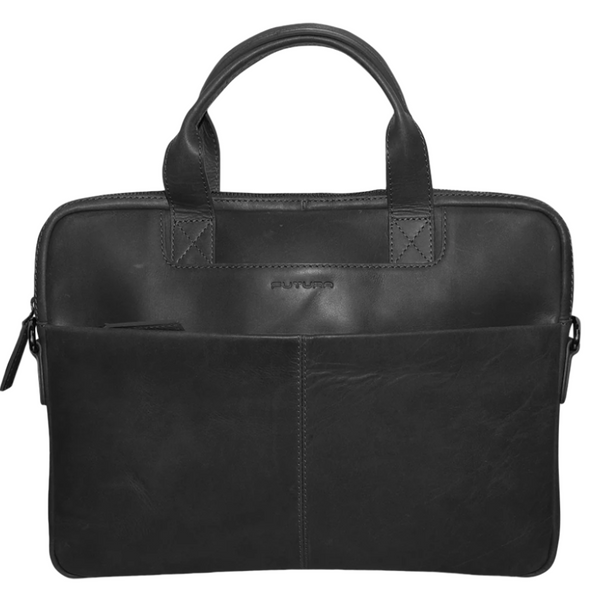 Futura Mens Slimline Leather Laptop Bag School Work Satchel Shoulder Strap Black Bags