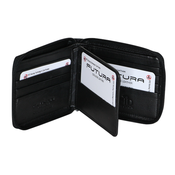 Futura Mens Zip Around Leather Wallet Rfid Gift Black Wallets