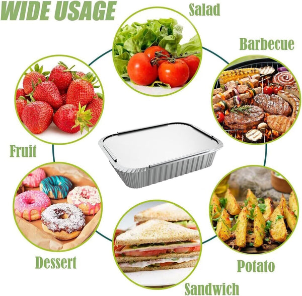 144X Aluminium Disposable Foil Food Container Pans W/ Lids Covers Bulk 22Cm*15Cm*4.5Cm Trays