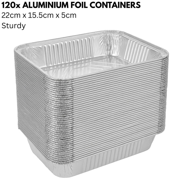 144X Aluminium Disposable Foil Food Container Trays Pans Baking Roast Bulk 32X26x5.5Cm Food Storage Containers
