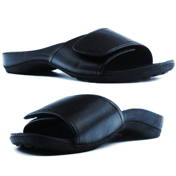 Archline Axign Orthotic Slides Slip On Thongs Flip Flops Black Slippers