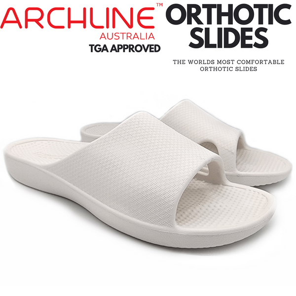 Archline Rebound Orthotic Slides Flip Flop Thongs Slip On Support White Slippers