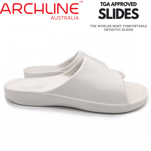 Archline Rebound Orthotic Slides Flip Flop Thongs Slip On Support White Slippers