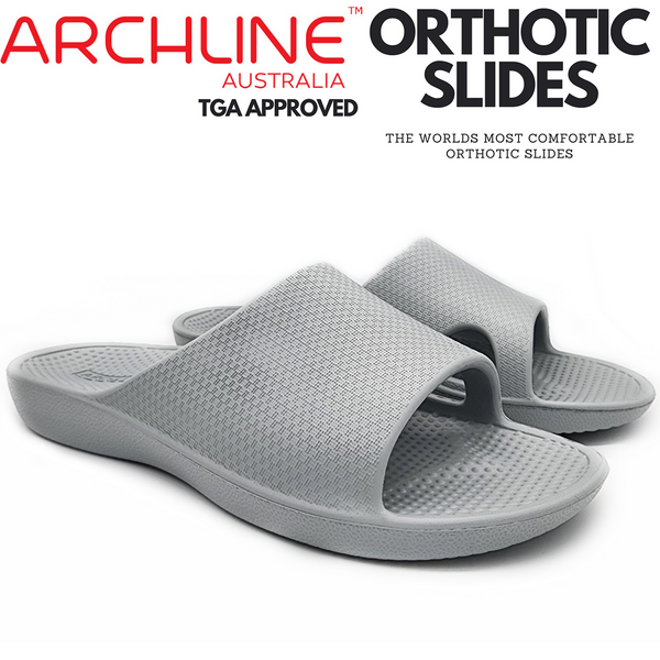 Archline Rebound Orthotic Slides Flip Flop Thongs Slip On Support Stone Grey Slippers