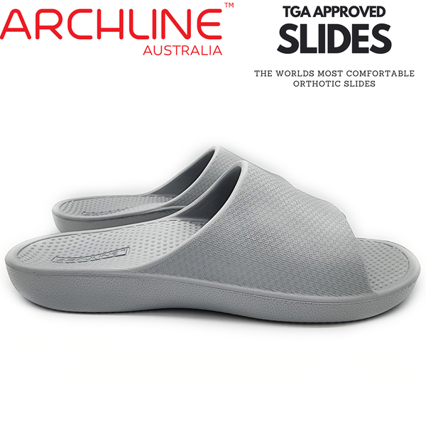 Archline Rebound Orthotic Slides Flip Flop Thongs Slip On Support Stone Grey Slippers