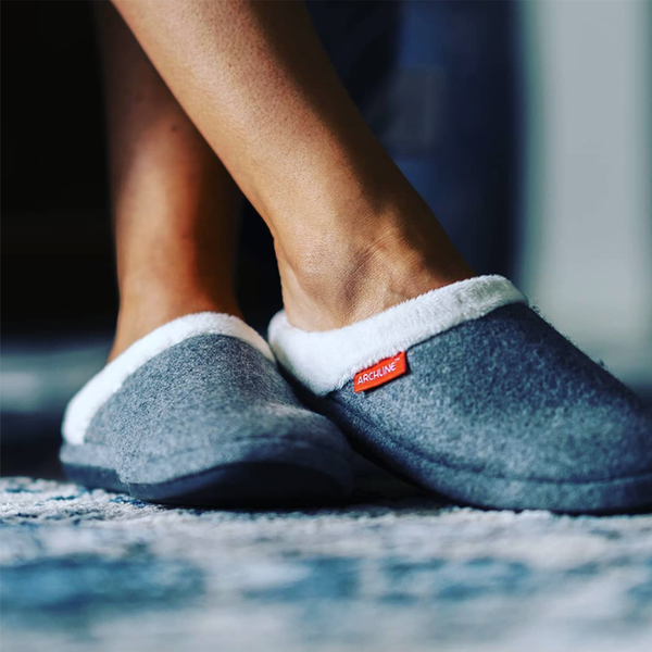 Archline Orthotic On Scuffs Orthopedic Moccasins Grey Marle Slippers