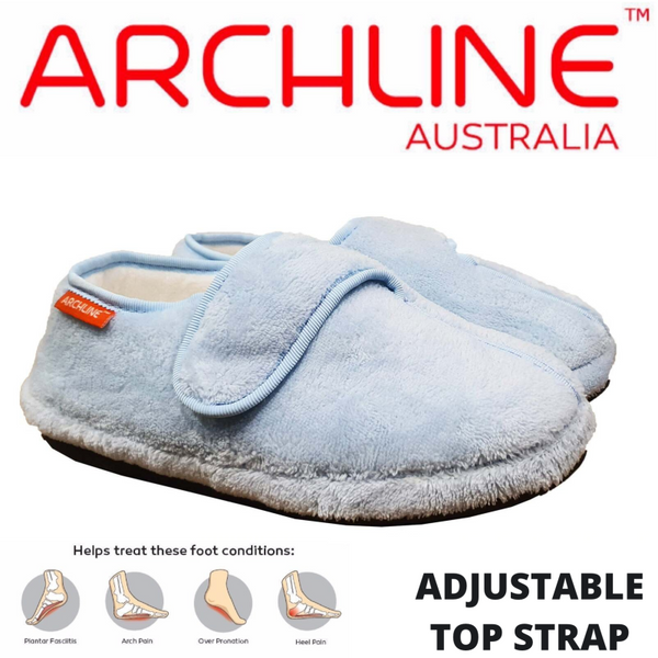 Archline Orthotic Plus Slippers Closed Scuffs Pain Relief Moccasins Powder Blue Comfort Shoes