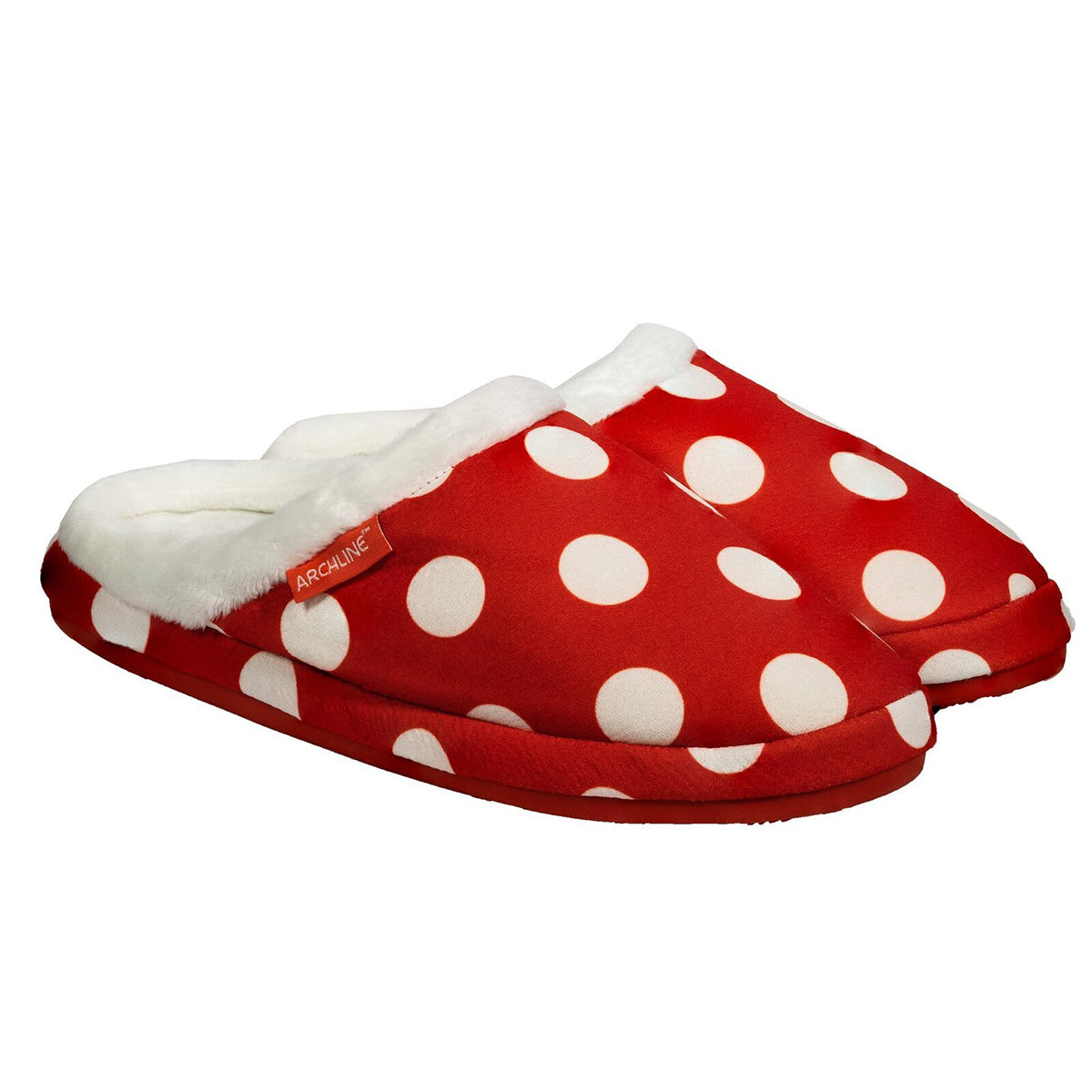 Archline Orthotic On Scuffs Pain Relief Moccasins Red Polka Dot Slippers