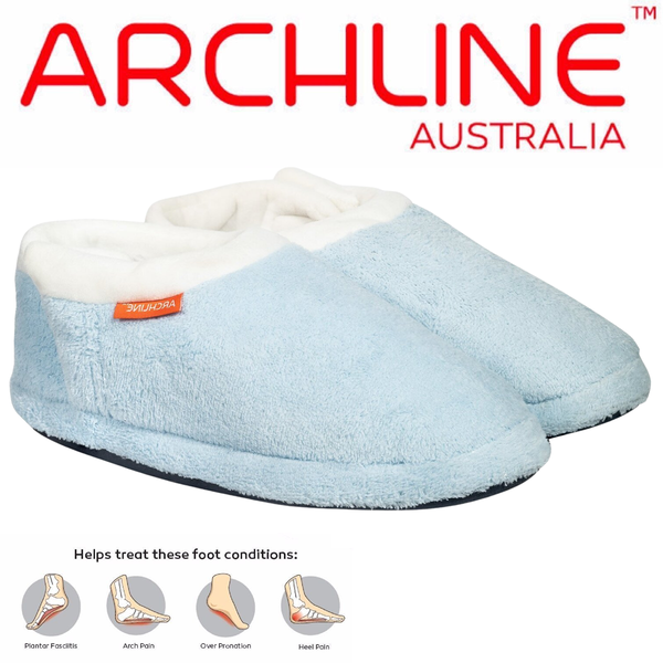 Archline Orthotic Slippers Closed Scuffs Pain Relief Moccasins Sky Blue Comfort Shoes