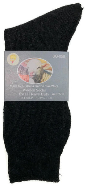 7 11 Br Apparel 1 Pair Merino Wool Blend Woolen Work Hiking Heavy Duty Warm Winter Thermal Black Socks