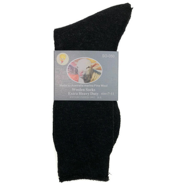 7 11 Br Apparel 1 Pair Merino Wool Blend Woolen Work Hiking Heavy Duty Warm Winter Thermal Black Socks