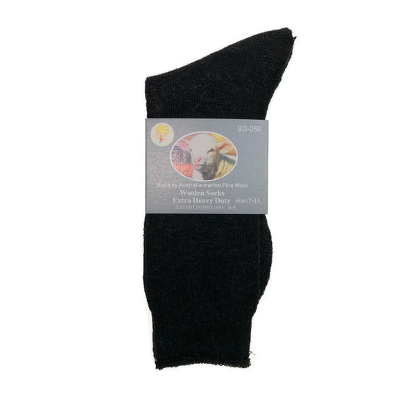 Br Apparel 6 Pairs Merino Wool Blend Woolen Work Hiking Heavy Duty Warm Thermal Black Socks