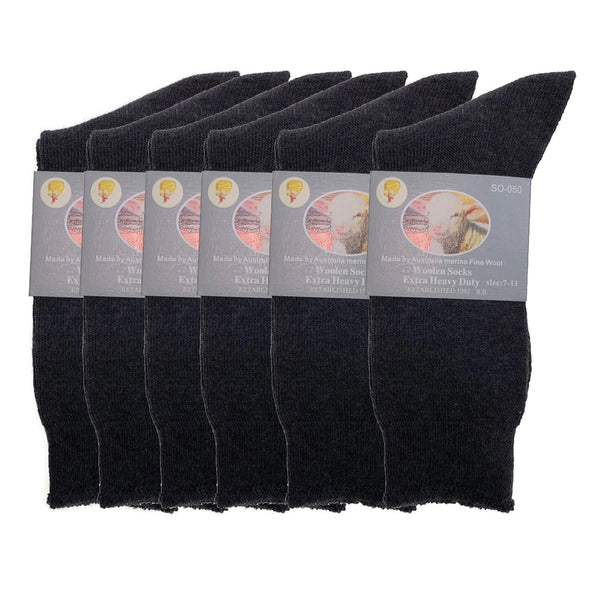 Br Apparel 6 Pairs Merino Wool Blend Woolen Work Hiking Heavy Duty Warm Thermal Bulk Charcoal Socks