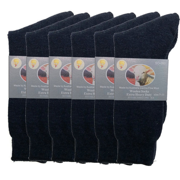 Br Apparel 6 Pairs Merino Wool Blend Woolen Work Hiking Heavy Duty Warm Thermal Navy Socks