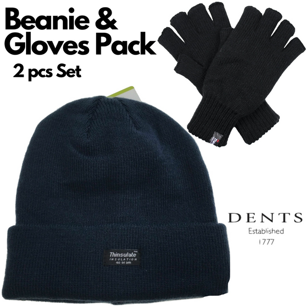 Dents 3M Thinsulate 2Pcs Set Mens Pull On Beanie + Knitted Fingerless Gloves Gloves & Mittens
