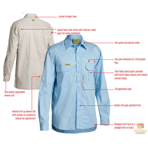 Bisley Insect Protection Fishing Shirt Long Sleeve Casual Business Work Cotton Vrs6140_Bblb (Blue) Casual Shirts