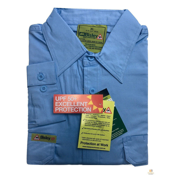 Bisley Insect Protection Fishing Shirt Long Sleeve Casual Business Work Cotton Vrs6140_Bblb (Blue) Casual Shirts