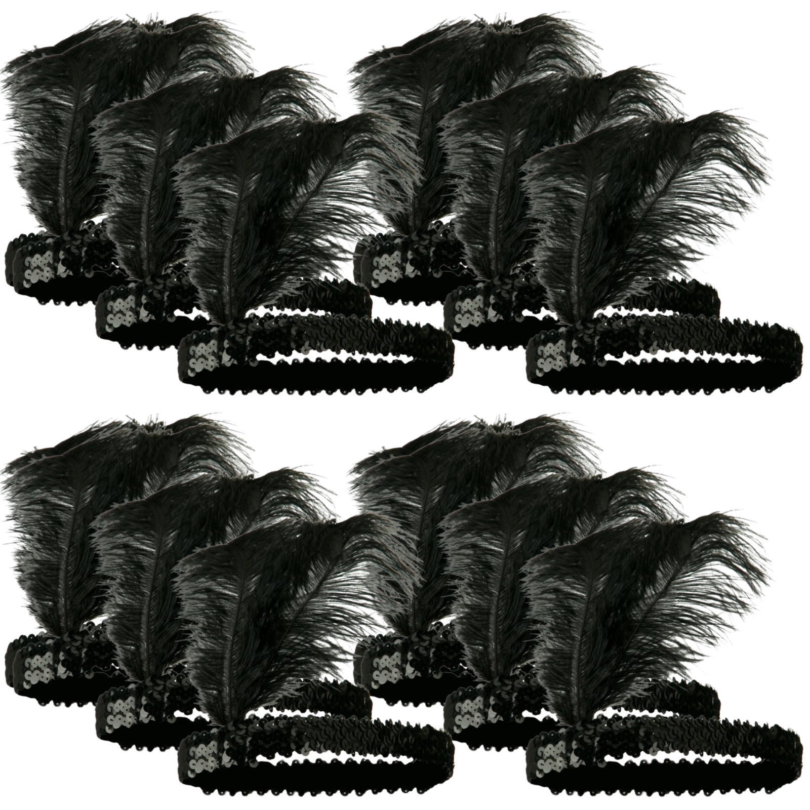 Br Costumes 12X 1920S Flapper Headband Headpiece Feather Sequin Charleston Gatsby Party Bulk Black Headbands