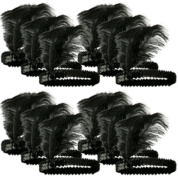 Br Costumes 12X 1920S Flapper Headband Headpiece Feather Sequin Charleston Gatsby Party Bulk Black Headbands