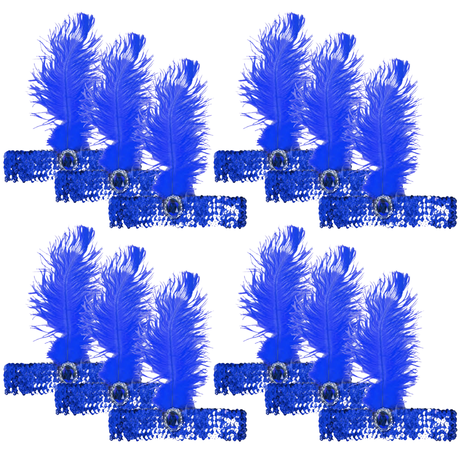 Br Costumes 12X 1920S Flapper Headband Headpiece Feather Sequin Charleston Gatsby Party Bulk Blue Headbands