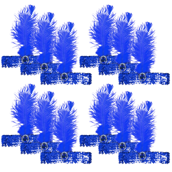 Br Costumes 12X 1920S Flapper Headband Headpiece Feather Sequin Charleston Gatsby Party Bulk Blue Headbands