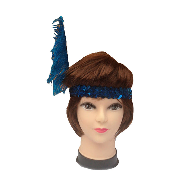 Br Costumes 12X 1920S Flapper Headband Headpiece Feather Sequin Charleston Gatsby Party Bulk Blue Headbands