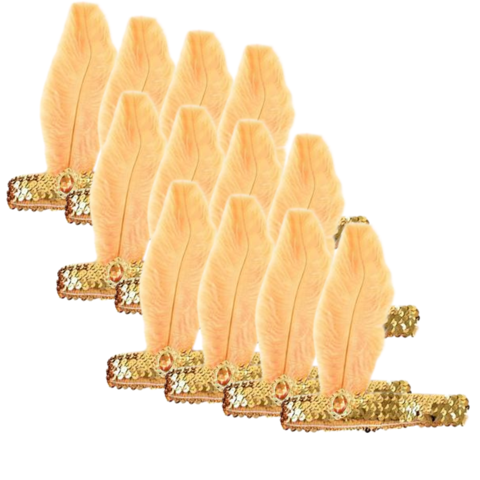 Br Costumes 12X 1920S Flapper Headband Headpiece Feather Sequin Charleston Gatsby Party Bulk Gold/Orange Headbands