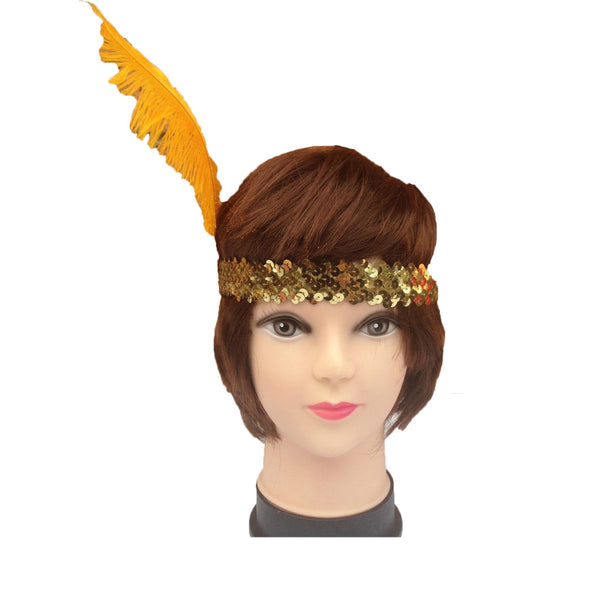 Br Costumes 12X 1920S Flapper Headband Headpiece Feather Sequin Charleston Gatsby Party Bulk Gold/Orange Headbands