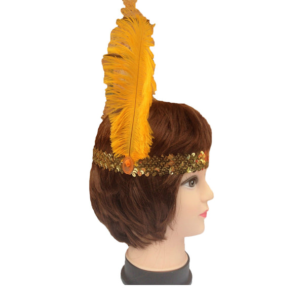 Br Costumes 12X 1920S Flapper Headband Headpiece Feather Sequin Charleston Gatsby Party Bulk Gold/Orange Headbands