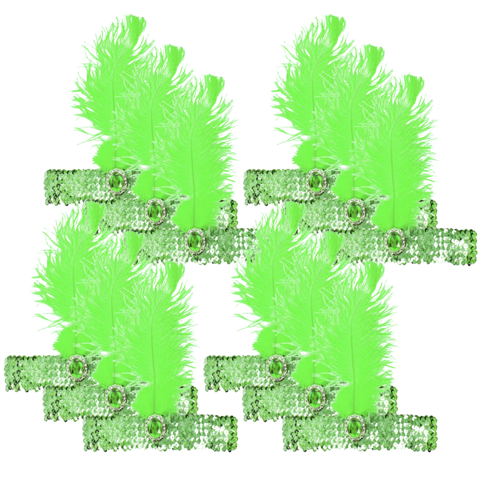 Br Costumes 12X 1920S Flapper Headband Headpiece Feather Sequin Charleston Gatsby Party Bulk Green Headbands