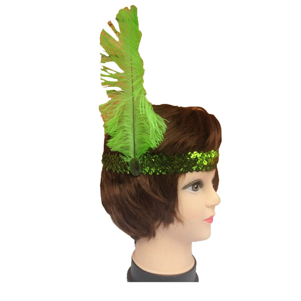 Br Costumes 12X 1920S Flapper Headband Headpiece Feather Sequin Charleston Gatsby Party Bulk Green Headbands