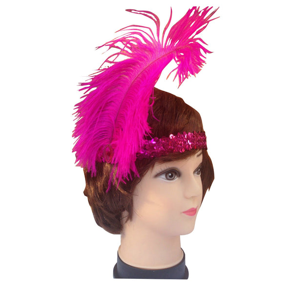 Br Costumes 12X 1920S Flapper Headband Headpiece With Feather & Sequin For Charleston Gatsby Party Hot Pink Headbands